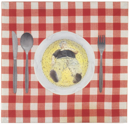 Untitled (Dad), 1995, oil on tablecloth, 40 x 43 cm