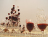 Untitled, wine glasses, pigment, water, dimensions variable